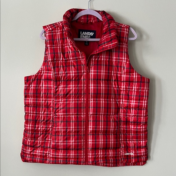 Lands' End Jackets & Blazers - Lands' End Vibrant Red Checkered Vest